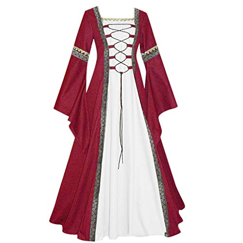Xiangdanful Mittelalter Kleidung Damen Renaissance Kostüm Frauen mit Trompetenärmel Mittelalterliches Kleid Gothic Kleid Damen für Halloween Karneval von Xiangdanful