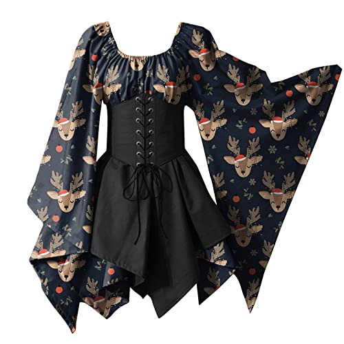 Xiangdanful Mittelalter Kostüm Damen Bluse Wikinger Kleider Große Größen Kostüme Kurzarm Kleid Set Hexenkostüm Cosplay Kleidung Gothic Mittelalterkleid Feenkleid von Xiangdanful