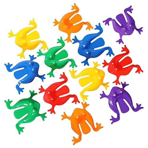 12 Stück springende Frösche Spielzeug, lustige Finger drücken hüpfenden Frosch Spielzeug mit Lagerung Eimer, bunte niedliche kleine Frösche springen Tabelle Spielzeug für Kinder Party Favors Geburtsta von Xianghaoshun