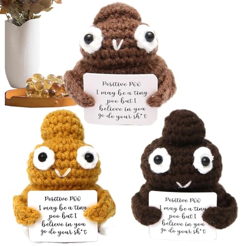 Xianghaoshun Emotionale Unterstützung häkeln, gestrickte Puppe mit positiver Karte - 3-teiliges Poo Strickpuppen-Set,Niedliche Strickdekoration, kreatives Häkel-Poo-Avocado-Puppenspielzeug von Xianghaoshun