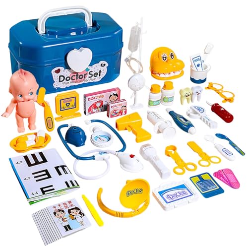 Xianghaoshun Kinder-Arzt-Set, Arzt-Spielspielzeug - 52-teiliges Rollenspielspielzeug - Pretend Play Dress Up Doctor Set, Rollenspielspielzeug mit Spielzeugstethoskop und Puppe, von Xianghaoshun