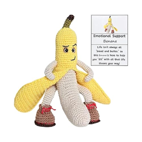 Xianghaoshun Lustige Positive Bananenhäkelarbeit, Häkelplüsch | Gefüllte Obstpuppe - Lustige Positive emotionale Unterstützung Banane, Neuheit Home Decor Stricken Obst für Zuhause Wohnheim Auto von Xianghaoshun