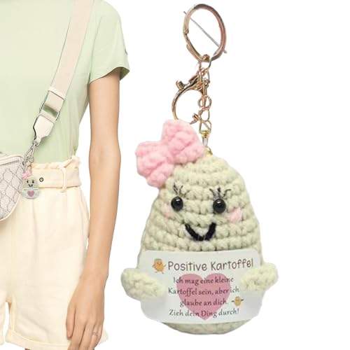 Xianghaoshun Süßer Kartoffel-Schlüsselanhänger, lustige Häkelkartoffel - Kartoffelspielzeug Häkelkartoffel - Gestrickte Kartoffel mit positiver Karte, Häkelpuppe zur emotionalen Unterstützung, von Xianghaoshun