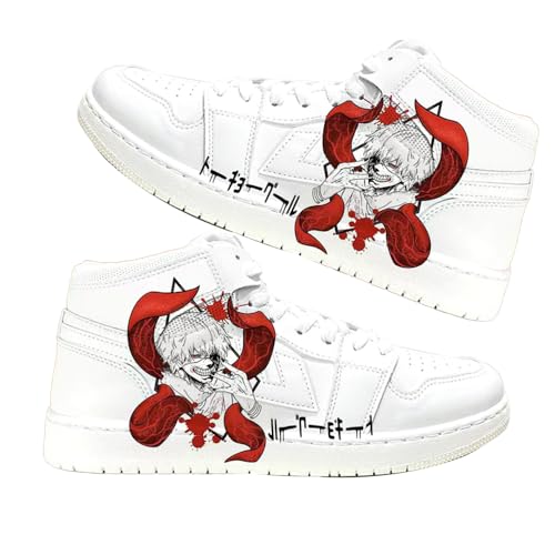 Xianyuee Anime Weiße Schuhe Tokyo Ghoul Merch Schuhe Printed High Top Unisex PU-Leder Schnür Schuhe Turnschuhe Casual von Xianyuee