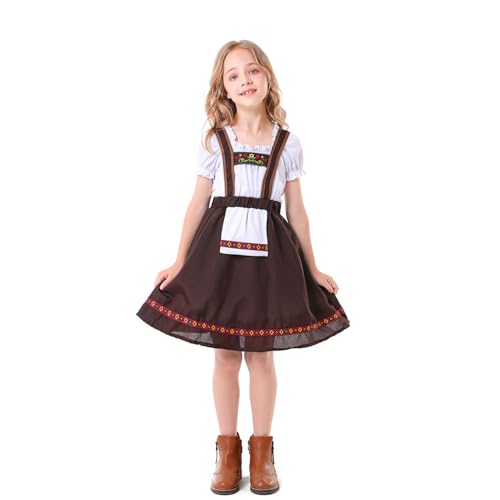 Xianyuee Summer Dresses Halter Dress Short Sleeve 2-Piece Kleid Braun Partykleid Halloween Cosplay Mittelalter Retro Kostüme Oktoberfest Kostüme 105-140cm für 4-10 Jahre von Xianyuee