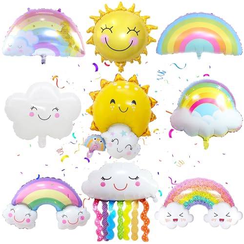 8stück Sonne Regenbogen Luftballon - XXL Wolke Folienballons, Regenbogen Geburtstag Deko für Kinder, Sommerparty Ballon, Kindergeburtstag, Babyparty Dekoration von Xietaea