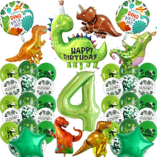 Dino Geburtstag Deko 4 Jahre Luftballons - 27 Stück Dino Geburtstagdeko 4 Jahr mit Folienballon Happy Birthday, Luftballon 4, Dinosaurier Geburtstags Dekoration für Jungen und Mädchen von Xietaea