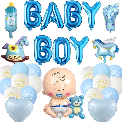 Xietaea Babyparty Luftballons Deko Junge - 35 Stück Baby Shower Deko Set mit Baby Boy Folienballon, Willkommen Zuhause Baby Junge Blaue Luftballons zur Dekorations, Babyshowerparty Dekoration von Xietaea