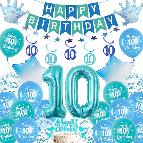 Xietaea Deko 10. Geburtstag Junge Blau - 10 Geburtstagsdeko Luftballons Happy Birthday Girlande Tortendeko, Riesen Zahlenballon und Konfetti für 10 Jahre Party Dekoration Jungen Xietaea Deko 10. Geburtstag Junge Blau - 10 Geburtstagsdeko Luftballons Happy Birthday Girlande Tortendeko, Riesen Zahlenballon und Konfetti für 10 Jahre Party Dekoration Jungen von Xietaea