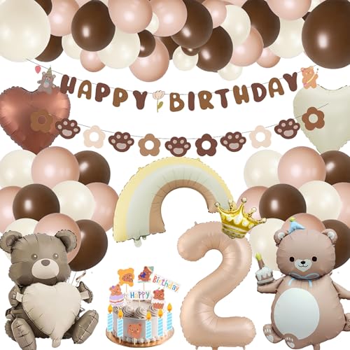 Xietaea Deko 2. Geburtstag Mädchen Junge - 117 Stück Bär 2 Geburtstagsdeko Happy Birthday Girlande und Tortendeko, Bären Folienballons Braun Luftballons für 2 Jahr Kindergeburtstag Dekoration Xietaea Deko 2. Geburtstag Mädchen Junge - 117 Stück Bär 2 Geburtstagsdeko Happy Birthday Girlande und Tortendeko, Bären Folienballons Braun Luftballons für 2 Jahr Kindergeburtstag Dekoration von Xietaea