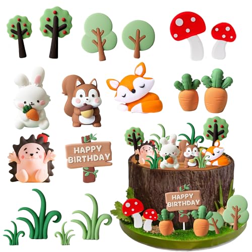 Xietaea Deko Geburtstag Tortendeko Tiere - 17 Stück Waldtiere Geburtstagsdeko Dschungel Tier Kuchendeko, Safari Cake Topper für Kindergeburtstag Baby Shower Dekoration von Xietaea