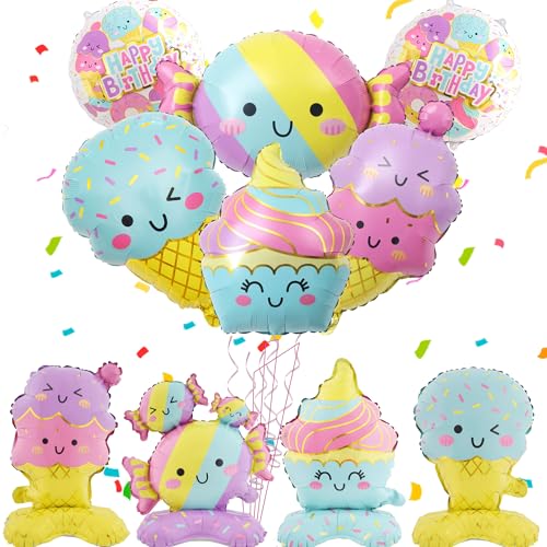 Xietaea Eis Folienballon Deko - 10 Stück Pastell Eiscreme Kindergeburtstag Dekorationen, Süßigkeiten Eiscreme Folienballon Geburtstag Party Deko Set für Mädchen, Sommer Themaparty, Babyparty von Xietaea