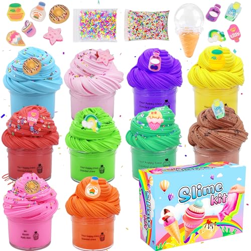 Xietaea Fluffy Schleim Set Kinder - 10 Pack 50 ml Butter Schleim DIY Kit mit Charms, Scented Schleim Putty Spielzeug, Schleim Selber Machen, Weich Nicht Klebrig, Mitgebsel Geschenke für Jungen Mädchen von Xietaea