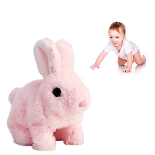 Xifyjus Bunby – Mein realistisches Häschenspielzeug, realistisches Häschen-Plüschtier for Kinder, realistisches Bunbi-Häschen, Perfekter Imitator des Häschens, springende und wackelnde Ohren(Pink) von Xifyjus