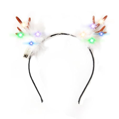 Xijobido Leuchtendes Weihnachtsstirnband, süße Weihnachtsstirnbänder,Weihnachts-LED-Haarreifen | Weihnachts-Hirschhorn-Haarband, wiederverwendbar, für Kinder und Erwachsene, Partygeschenke von Xijobido