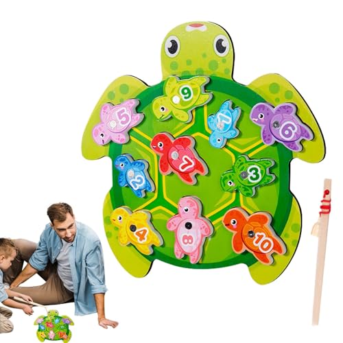 Xijobido Magnetisches Angelspiel aus Holz, magnetisches Angelspielspielzeug aus Holz, Zählspiele für Kleinkinder, Schildkrötenförmiges sensorisches Lernspielzeug, Feinmotorik-Spielzeug zum Geburtstag von Xijobido