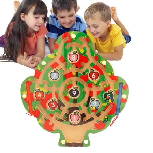 Xijobido Magnetisches Zähllabyrinth, magnetisches Labyrinthspielzeug für Kinder,Magnet-Labyrinth-Puzzlespiel Holzpuzzlebrett - Reisespielzeug, kreative Form, pädagogisches Lernspielzeug für und von Xijobido