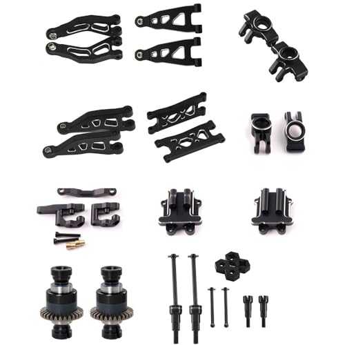 XinGeeek RC Full Spare Kit Aluminum Drive Shaft Swing Arm Steering Cup Rear Axle Housing Wheel Hex Nabe Gearbox Case Differential for Arrma 1/14 Mojave Grom RC Car (Black) von XinGeeek