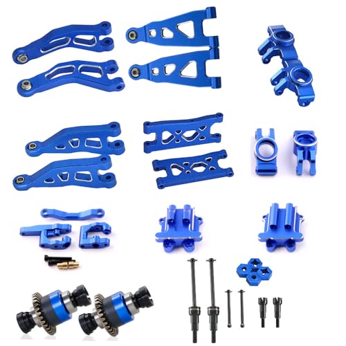 XinGeeek RC Full Spare Kit Aluminum Drive Shaft Swing Arm Steering Cup Rear Axle Housing Wheel Hex Nabe Gearbox Case Differential for Arrma 1/14 Mojave Grom RC Car (Blue) von XinGeeek