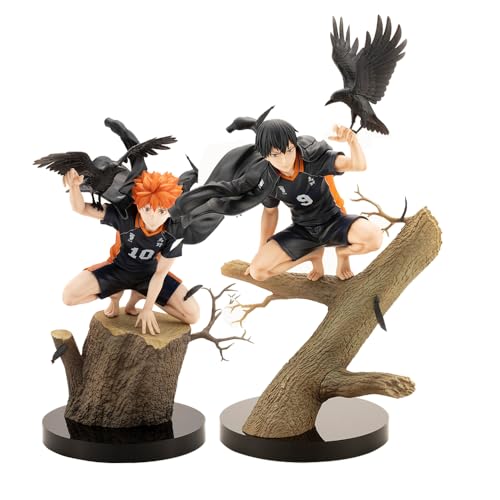 Xinchangda 2 Stück Hinata Shoyo Figur und Tobio Kageyama Actionfigur hockend auf einem Baumstumpf Haikyuu Figur Modell Desktop Collection Geschenke für Anime-Fans von Xinchangda