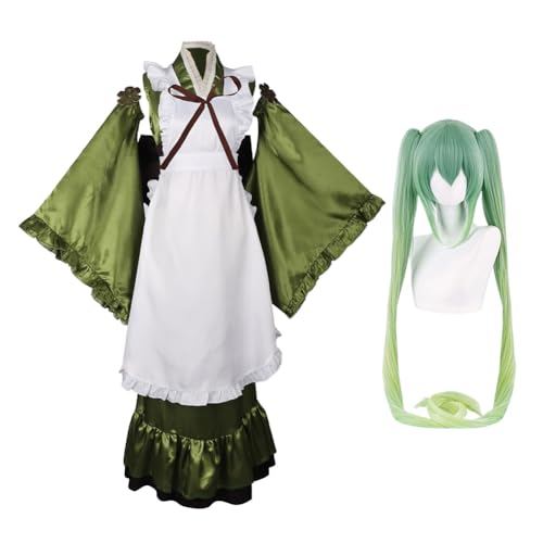 Xinchangda Anime Miku Cosplay Kostüm Grün Kimono Dienstmädchen Kleid Outfits Verkleidung Party Halloween Kostüm Karneval Party Uniform von Xinchangda