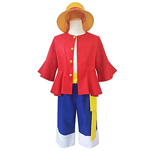 Xinchangda Cosplay-Kostüm Affe D. Luffy Outfit Anime Show Uniform Halloween Party Top und Hose Komplettes Set von Xinchangda