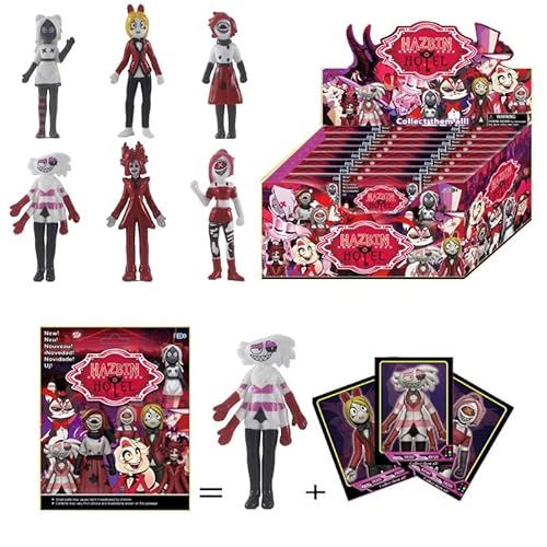 Xinchangda Hazbin Hotel Figuren mit Karten Set Hazbin Hotelkarten Engel Staub Alastor Sammelfigur Modell Statue Desktop Dekoration 24pcs von Xinchangda