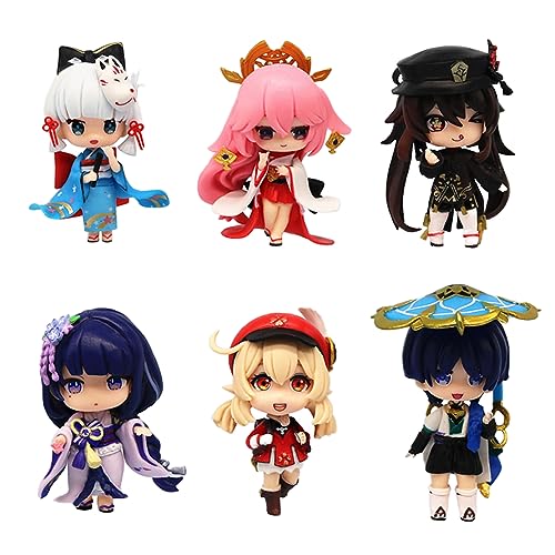 Xinchangda Hutao Figuren 6pcs Set Spiel Charakter Kunikuzushi/Klee/Kamisato Ayaka/Raiden Ei Figur Statuen Anime Spiel Action Figur 10cm von Xinchangda