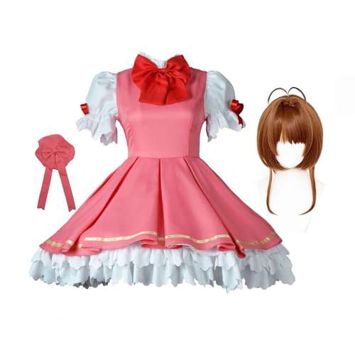 Xinchangda Kinomot Cosplay Kostüm Outfit Kinomot Kampfuniform Rosa Kleid Handschuhe Hut Komplettes Set Anime Cosplay Halloween Kostüm Geburtstagsgeschenke von Xinchangda