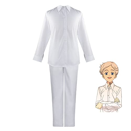 Xinchangda The Promised Neverland Emma Cosplay Kostüm Anime Norman White Shirt Pants Uniform Outfits Halloween Karneval Party Kostüm für Damen Herren, Norman, S von Xinchangda