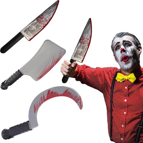 Halloween Messer mit Blut,XinYuor 3PCS Blutiges Messer Blutmesser Kunsstoffmesser Spielzeugmesser Horror Halloween Zubehör Halloweenwaffe für Halloween Kostüm Karneval Mottoparty von XineYuor