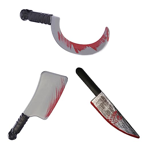 Halloween Messer mit Blut,XinYuor 3PCS Blutiges Messer Blutmesser Kunsstoffmesser Spielzeugmesser Horror Halloween Zubehör Halloweenwaffe für Halloween Kostüm Karneval Mottoparty von XineYuor