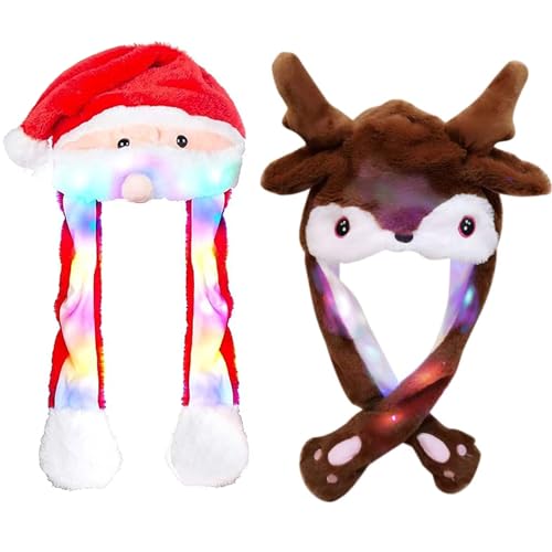 XineYuor 2 Stück Weihnachtsmütze,Plüsch Weihnachtsmann Mütze Partyhut,Nikolausmütze Weihnachts Mütze mit Beweglichen Ohren Weihnachtsmütze Lustige für Erwachsene Kinder Cosplay Weihnachten (A) von XineYuor