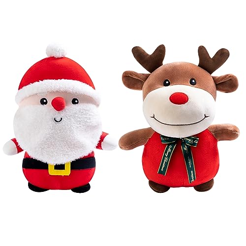 XineYuor 2PCS Weihnachten Plüschtier,Weihnachten Dekoration Stofftiere Weihnachtsmann Elch Kuscheltier Weihnachtsmann Puppe Ornamente Weihnachten Rentier Plüschpuppe für Jungen Mädchen Kinder von XineYuor