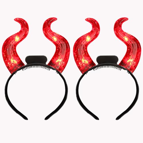 XineYuor Teufelsohren,2PCS Teufel Hörner Led,Teufelshörner Leuchtend Haarband Haarreifen Fasching Karneval Halloween Party Kostüm Haarschmuck Stirnband Headwear Hörner für Damen Mädchen Karneval von XineYuor