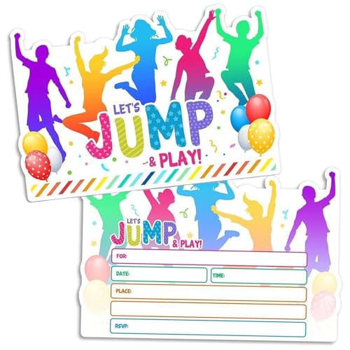 Xinfin Let's Jump & Play Jumping Party-Einladungen, Trampolin-Sprung, Geburtstagseinladungen für Kinder, Jungen, Mädchen, Geburtstagsparty-Zubehör, 12 Stück von Xinfin