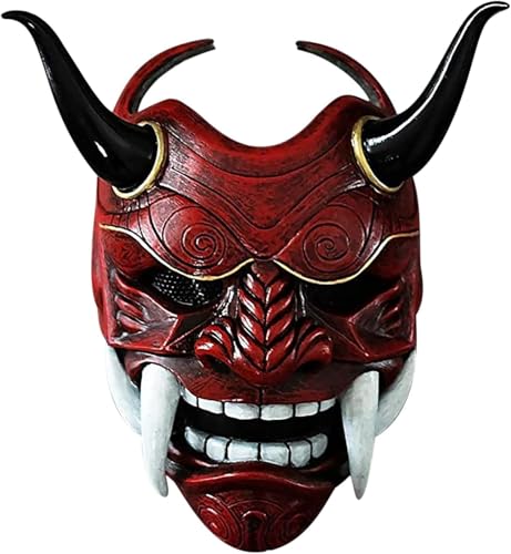 XingGYY Japanischer Samurai Oni Maske Cosplay Prajna Maske Dämonen Gesichtsabdeckung Ghostface Horror Maske Halloween Deko Kostüm Masken Geschenke für Erwachsene und Kinder (Rot) von XingGYY