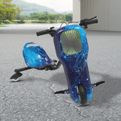 Kinder Elektro Drift Scooter, 250W 3-Gang-Elektro-Roller, Elektro Dreirad mit Wiederaufladbare Lithium-Batterie, LED-Beleuchtung, für Kinder im Alter von über 5 Jahren (Starry Blue) von Xingfx