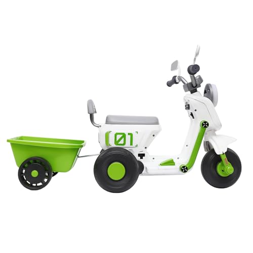 Kindermotorrad Kinderelektroauto Elektromotorrad Kinder Motorrad mit Korb und Scheinwerfern Bluetooth-fähig für 2-6 Jahre Kinder(Grün, Weiß) von Xingfx