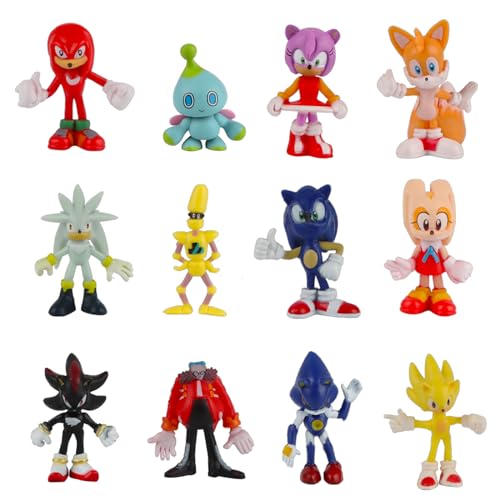 Xingsky Mini Figuren Set, Sonic Figuren Tortendeko 12 Stück Sonic Torte Topper, Geburtstagsdeko Torte für Kinder Mädchen Geburtstags Kuchen Dekoration Babyparty Modell Spielzeug Cupcake Toppers (B) von Xingsky