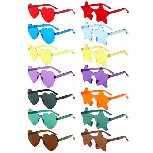 Xingsky Brille Lustig, Bunte Sonnenbrille 14 Stück Sonnenbrillen Set, Herz| Fünfzackiger Stern Sonnenbrille, Bunte Brillen Party für Fasching Foto Requisiten Geburtstagsfeier für Kinder und Erwachsen von Xingsky