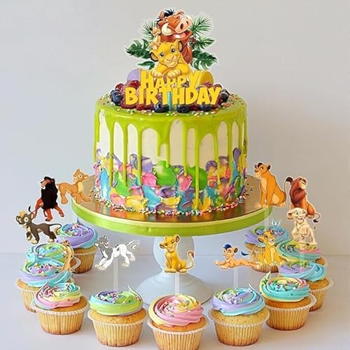 Xingsky Kön-ig der lö-wen Tortendeko, King Kuchen Deko 13PCS Köni-g Der L-öwen Cake Topper, Lion the King Cupcake Toppers, Happy Birthday Tortendeko von Xingsky