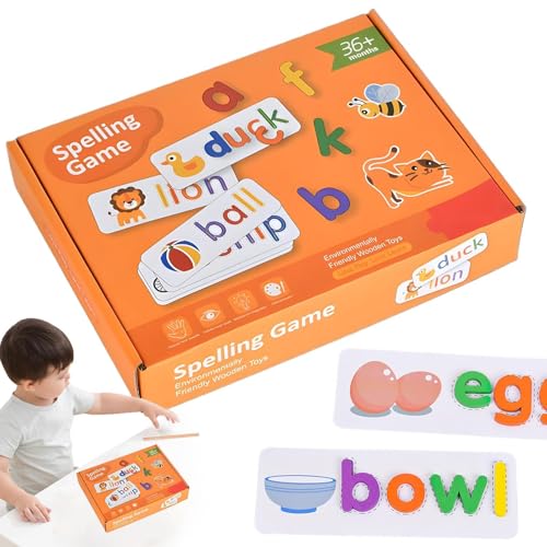 ALPHABET TOYS Wood - Puzzles lernen mit Buchstaben, Wörtern und Rechtschreibspiel | Geheimdienst-Blöcke zur Unterstützung der frühen Kindheit, spielerisches Lernspiel für die von Xinhuju