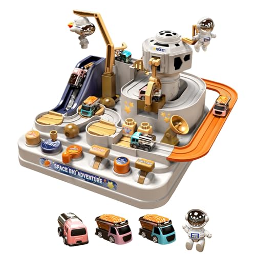 Car Spaces Adventure Toys - Rennstreckenauto-Abenteuerspielzeug für Vorschulkinder und | Lernauto-Puzzle-Set mit 3 Mini-Autos und 1 Astronauten, perfekt für 4-jährige und Mädchen, lustig von Xinhuju