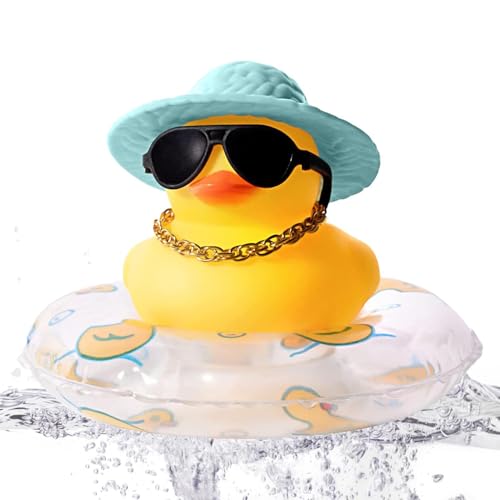 Gummi -Ente -Sonnenbrille, Auto -Armaturenbrettdekorationen Gummi Ente, süße Entenauto -Ornamente mit Sonnenhut, Sonnenbrille, Halskette, Schwimmring von Xinhuju