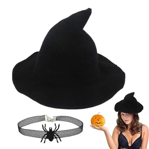 Hexenhut für Damen, Hexenhut für Frauen, weiches und bequemes Halloween-Kostüm, Hexenkostüm, Halloween-Hexenkostüm, schwarzer Zaubererhut für Halloween-Party, Rollenspiele, F von Xinhuju