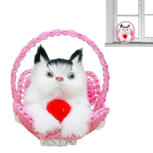 Kätzchen-Spielzeugpuppe, realistische pelzige Katze – schlafendes Katzenpuppenspielzeug in einem Korb – realistisches flauschiges Katzen-Haustier-Plüschspielzeug, Mini-Kätzchen in einem geflochtenen K von Xinhuju