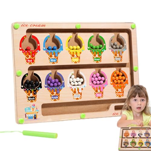 Magnetisches Eiscreme -Labyrinth -Puzzle - Farbsortier- und Zählspielzeug, Bildungsholzpuzzle | Monteori Early Learning Game für Kinder 3-5 Jahre, Feinmotorik und Spielzeug für Fähigkeiten für von Xinhuju