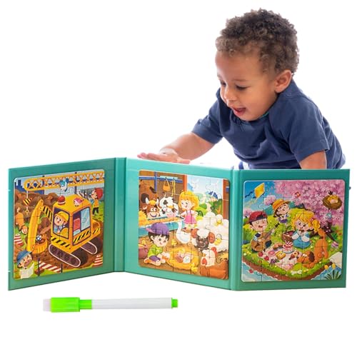 Magnetisches Puzzle für Kinder, magnetisches Puzzlespiel, 4-in-1 Zeichentisch, entwickelt Fähigkeiten, stärkt das Gehirn, Spaß beim Lernen für Picknick, Esszimmer, Auto, Flugzeug von Xinhuju