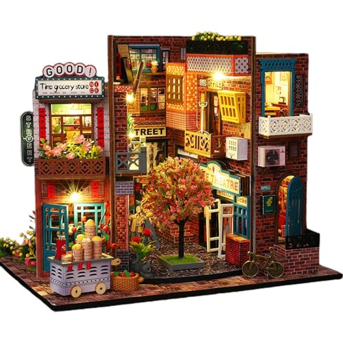 -Miniatur-Hausbausatz, Hausbausatz, Hausminiatur mit Möbeln, Miniaturhaus-Dekoration, kleines Puppenhausmodell mit LED-Licht für Erwachsene und Teenager von Xinhuju